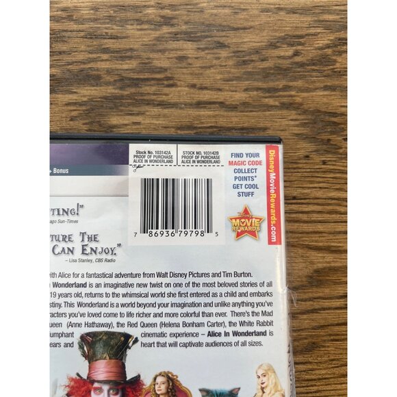 Alice In Wonderland 2010 DVD Fantasy Tim Burton Johnny Depp Hathaway Pre-Owned - Picture 4 of 5